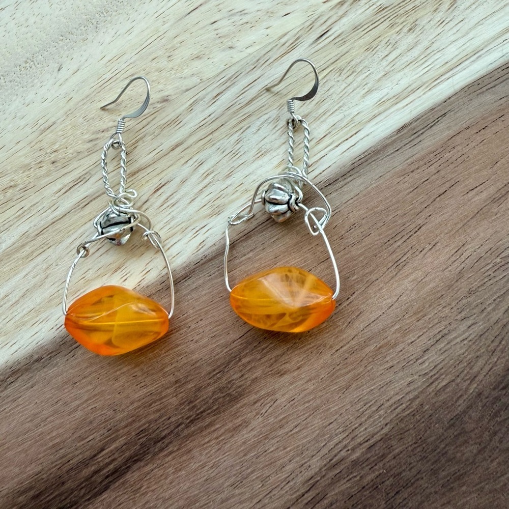 Elegant Silver and Orange Dangle Earrings